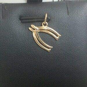 14k Yellow SOLID REAL Gold Small Wishbone Good Luck Pendant Charm  1.00 gram